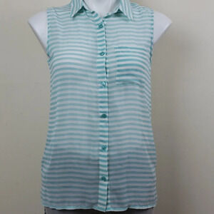 Olive & Oak Sheer Striped Button Down High-Low Top